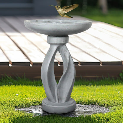 21.8 Inch Height Outdoor Bird Bath - Fibre Reinforced Concrete Large Bird Bath Stylish with Curved Pedestal for Garden, Patio, Backyard, Lawn