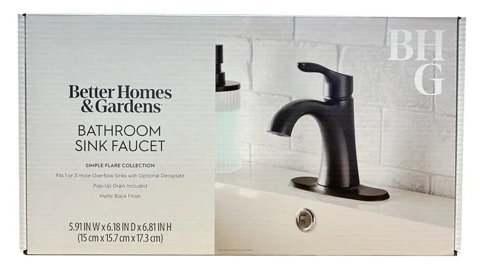 (2 pack) Better Homes & Gardens Simple Flair Single Hole Bathroom Faucet in Matte Black
