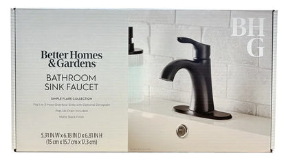 (2 pack) Better Homes & Gardens Simple Flair Single Hole Bathroom Faucet in Matte Black