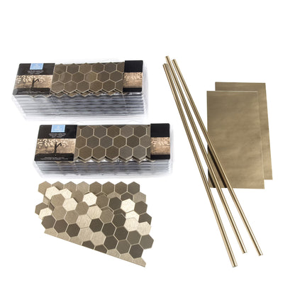 product image Aspect Peel and Stick Backsplash Honeycomb Champagne Matted Metal Tile 15 Sq Ft Kit for Kitchen and Bathrooms