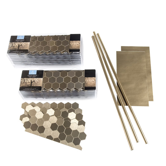 product image Aspect Peel and Stick Backsplash Honeycomb Champagne Matted Metal Tile 15 Sq Ft Kit for Kitchen and Bathrooms