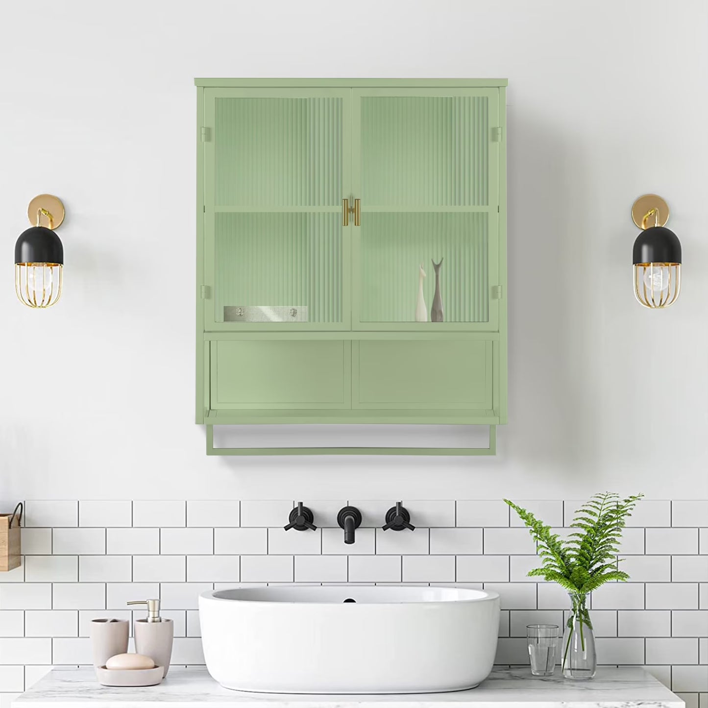 Bathroom Wall Cabinet, Over The Toilet Storage Cabinet with Open Shelf & Towel Rack, Bathroom Cabinet Wall Mount in Metal, Medicine Cabinets for Bathroom, Living Room, Laundry Room, White
