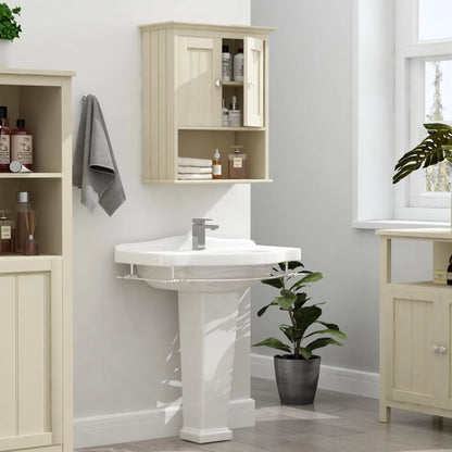 Wood Wall Cabinet, Bathroom Medicine Cabinet Storage with Doors and Adjustable Shelf, Rustic Cabinet Wall Mounted for Bathroom, Living Room, Kitchen, Yellow