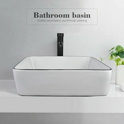 FULLWATT Bathroom Ceramic Sink Vanity Vessel Basin Porcelain Faucet Drain Combo Rectangle,White