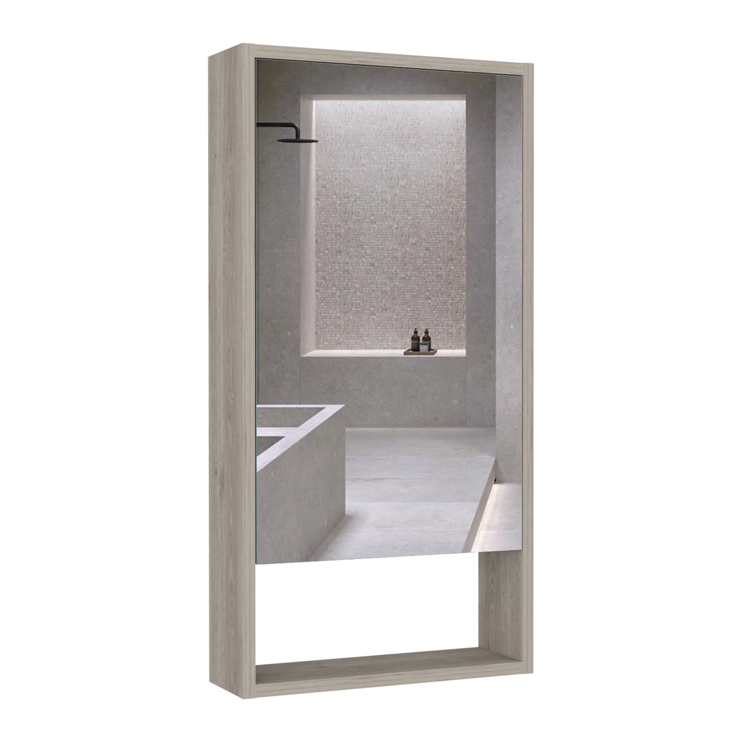 DUOSONG Medicine Cabinet Irvine, One External Shelf, Light Gray Finish Light Gray Particle Board Bath & Faucets Bathroom Storage