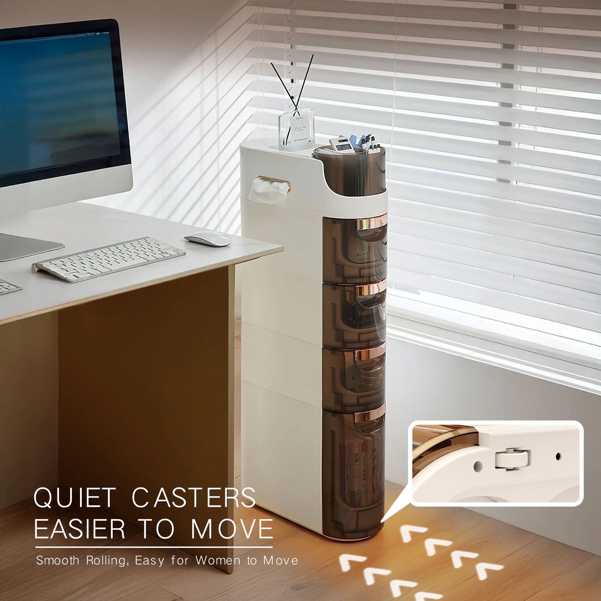 RAZXNAOR 4-Tiers Slim Bathroom Storage Cabinet, Narrow Organizers with Drawers, Beside Toilet Paper Storage for Bathroom
