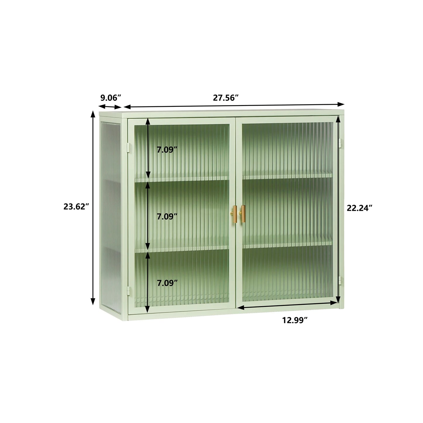27.56"Modern Wall Cabinet with Glass Doors, Bathroom Cabinet with Featuring Three-tier Storage for Entryway Living Room, Bathroom or Dining Room, Mint Green