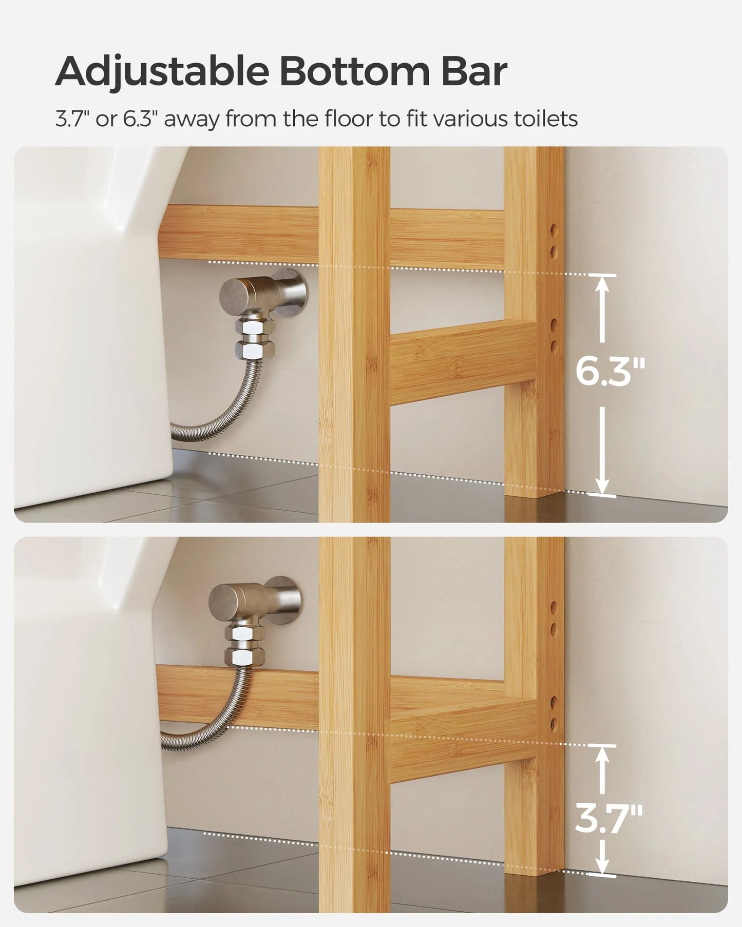 SONGMICS 3-Tier Over The Toilet Storage Bamboo Over Toilet Shelf Bathroom Storage Organizer with Adjustable Shelf Natural