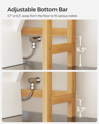 SONGMICS 3-Tier Over The Toilet Storage Bamboo Over Toilet Shelf Bathroom Storage Organizer with Adjustable Shelf Natural