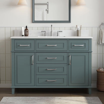 Deluxe Living 48" Bathroom Vanity with Marble Top, Fully-Assembled vanity with Ceramic Sink,Solid Wood Frame,Greige White