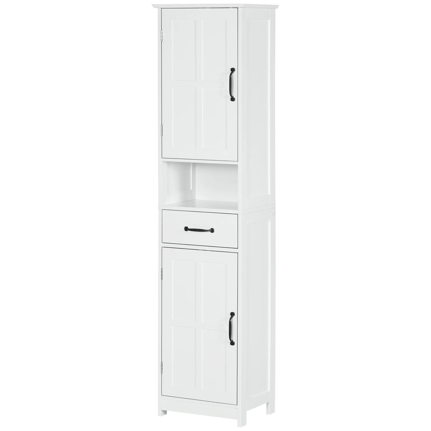 kleankin Slim Bathroom Storage Cabinet, Tall Bathroom Cabinet, Linen Tower with Open Shelf, Drawer, Recessed Doors, and Adjustable Shelves, White