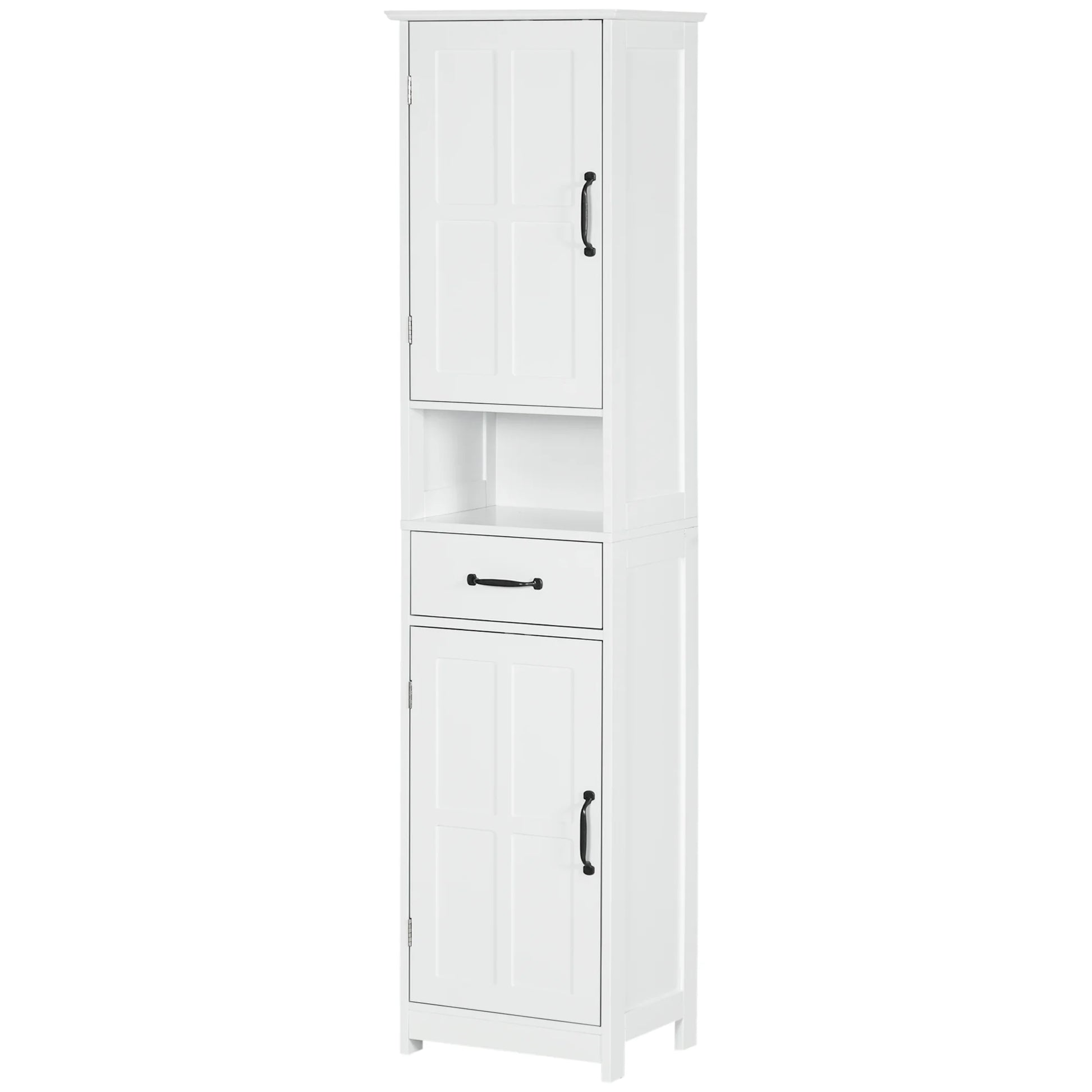 kleankin Slim Bathroom Storage Cabinet, Tall Bathroom Cabinet, Linen Tower with Open Shelf, Drawer, Recessed Doors, and Adjustable Shelves, White