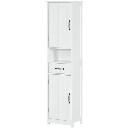 kleankin Slim Bathroom Storage Cabinet, Tall Bathroom Cabinet, Linen Tower with Open Shelf, Drawer, Recessed Doors, and Adjustable Shelves, White