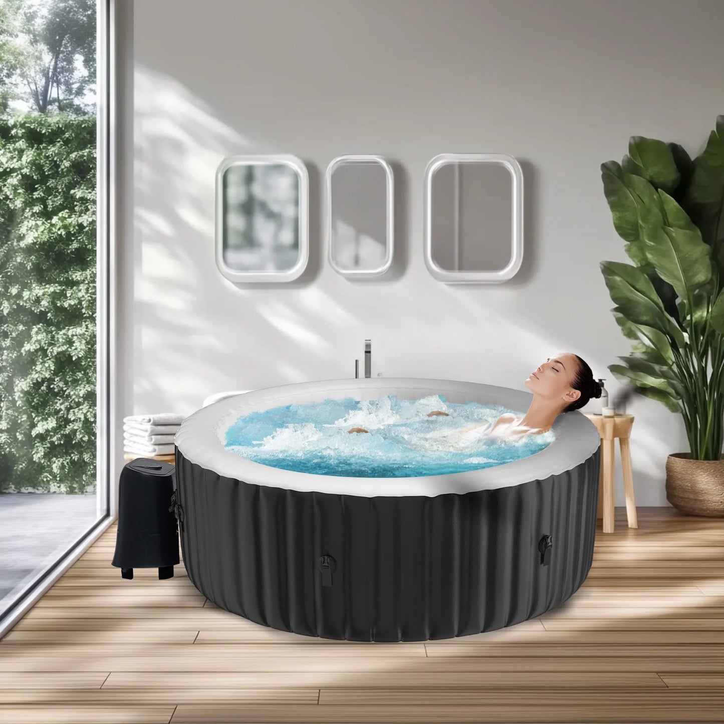 MOPHOTO 72" X 72" X 25" 2-4 Person Inflatable Hot Tub, Large Portable Round Hot tub with 120 Bubble Jets, Outdoor Bathtub Spa Set Included Heater Pump, Filter and Spa Cover