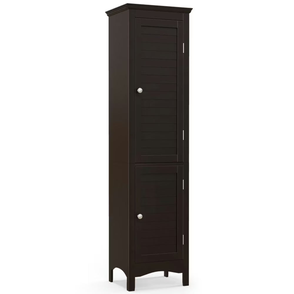 Canddidliike Tall Bathroom Floor Cabinet with Shutter Doors and Adjustable Shelf-Brown, Bathroom Floor Cabinet for Entryway Storage, Home Office Furniture