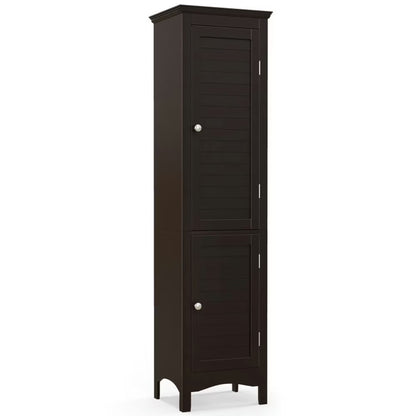 Canddidliike Tall Bathroom Floor Cabinet with Shutter Doors and Adjustable Shelf-Brown, Bathroom Floor Cabinet for Entryway Storage, Home Office Furniture