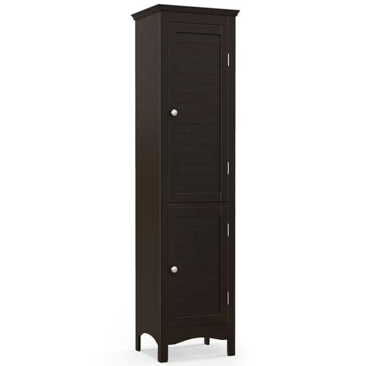 Canddidliike Tall Bathroom Floor Cabinet with Shutter Doors and Adjustable Shelf-Brown, Bathroom Floor Cabinet for Entryway Storage, Home Office Furniture