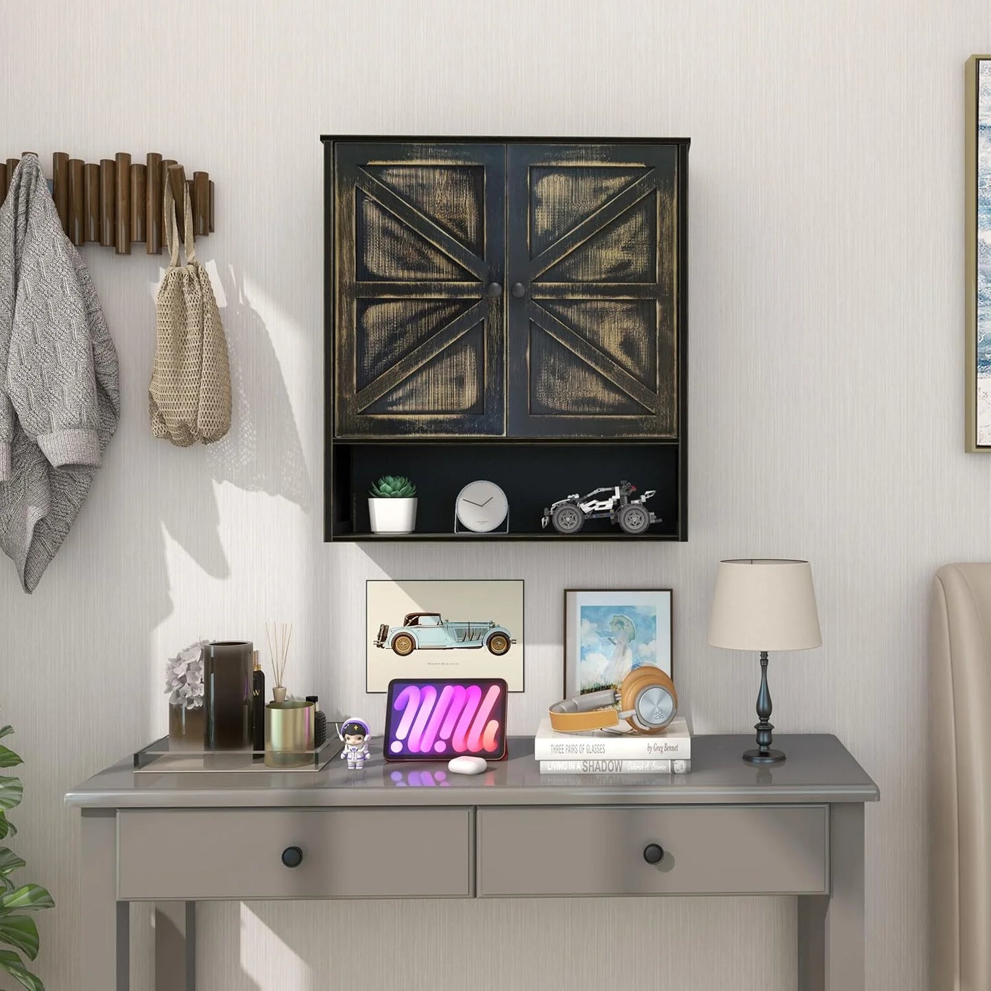 Bathroom Cabinet Wall Mounted with 2 Door Adjustable Shelves Bamboo Bathroom Wall Cabinet Over The Toilet Storage Medicine Cabinets for Kitchen Laundry Room