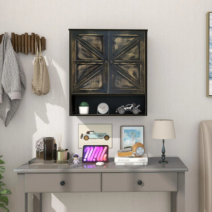 Bathroom Cabinet Wall Mounted with 2 Door Adjustable Shelves Bamboo Bathroom Wall Cabinet Over The Toilet Storage Medicine Cabinets for Kitchen Laundry Room