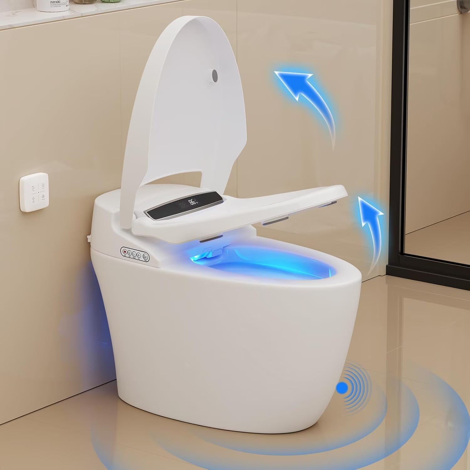 Vipbear Smart Toilet with Heated Seat and Night Light, Tankless Toilets for Bathroom, Modern One Piece Toilet Standard Comfort Height Toilet with Auto Flush, Auto Open Close Lid/Seat,Slow Close, ADA