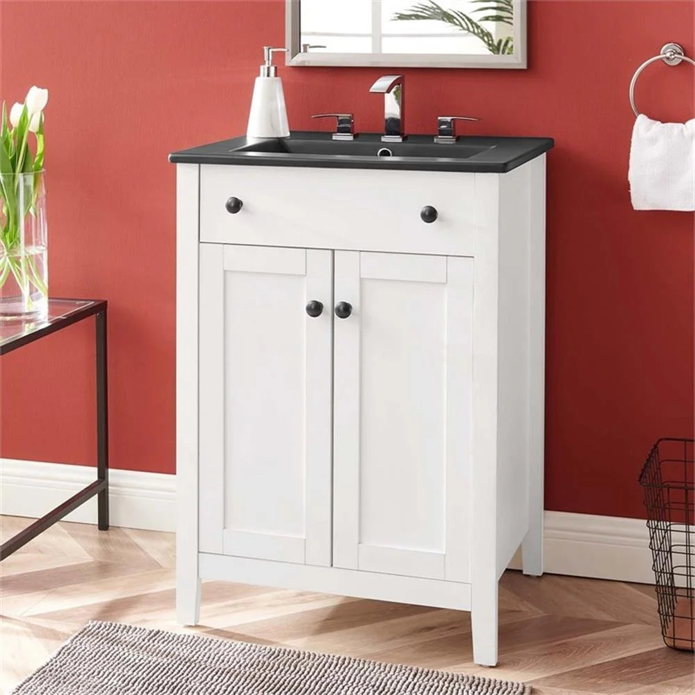 Modway Nantucket Modern Wood/Ceramic Bathroom Vanity in Gray/Black