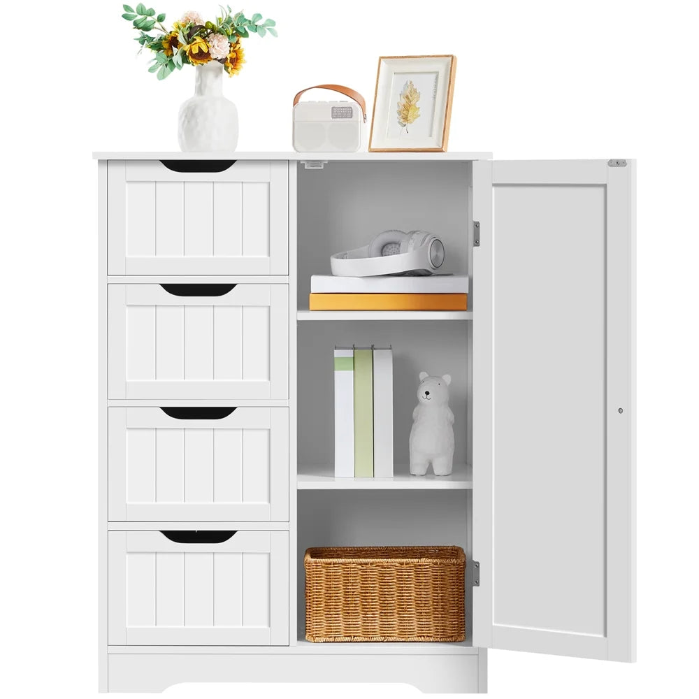 Yaheetech Wooden Free-Standing Bathroom Floor Cabinet with Drawers and Cupboard, White