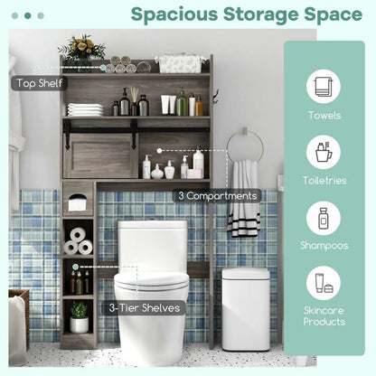 Yardi Yard Over The Toilet Storage Cabinet with Sliding Barn Door and Adjustable Shelves-Gray, Bathroom Organizers and Storage