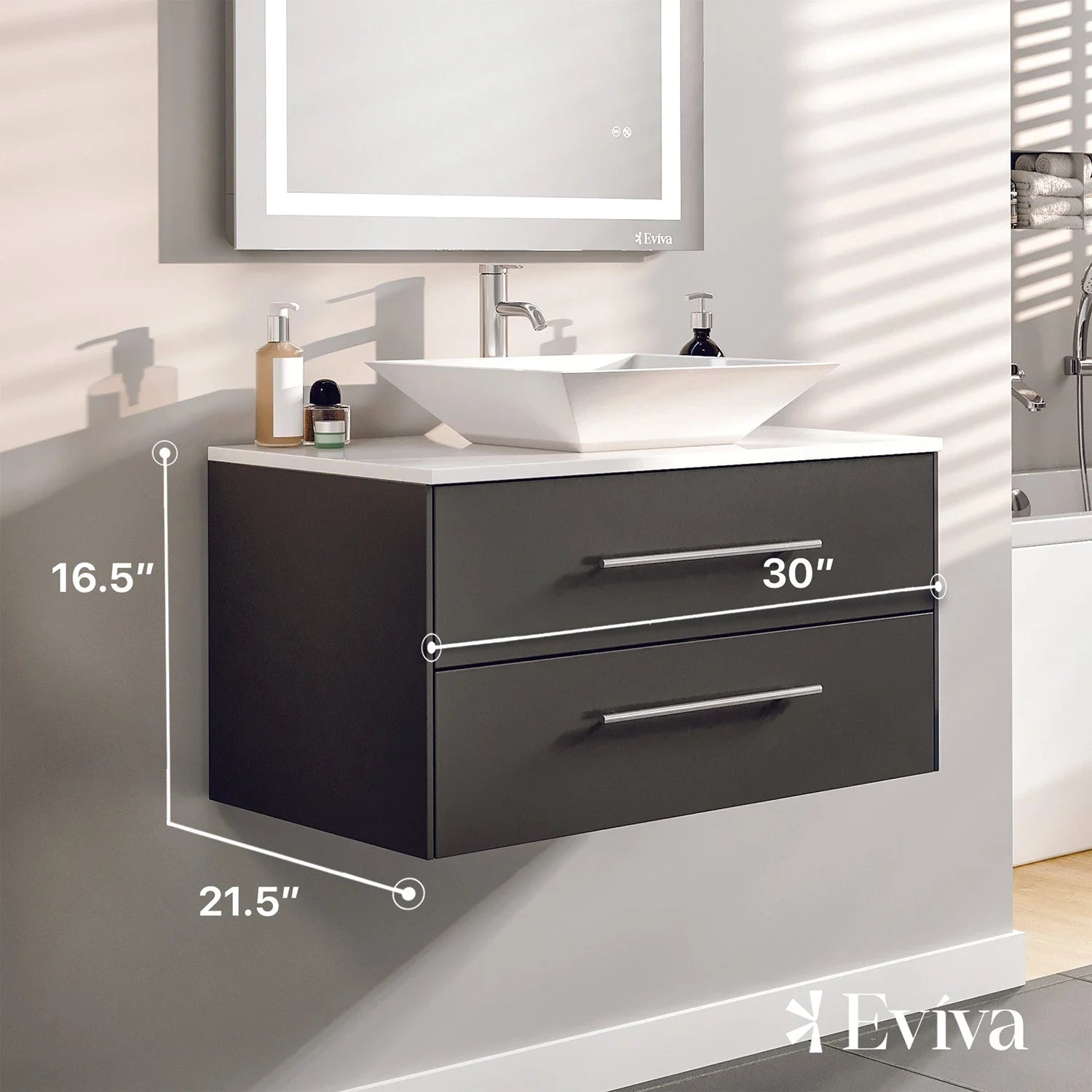 Totti Wave 30" Espresso Modern Bathroom Vanity w/ Super White Man-Made Stone Top & Sink