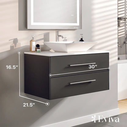 Totti Wave 30" Espresso Modern Bathroom Vanity w/ Super White Man-Made Stone Top & Sink