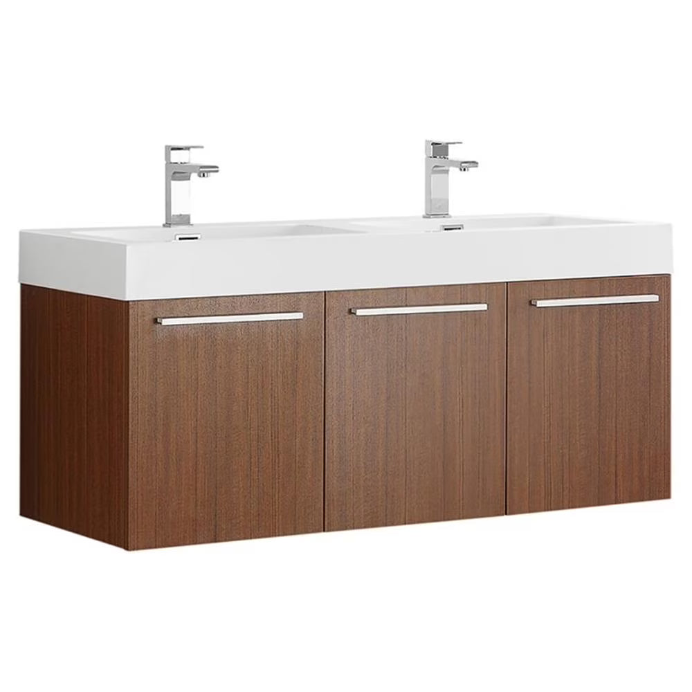 Vista 47"Wall Hung Dbl Sinks Wood Bathroom Cabinet in Brown