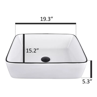 FULLWATT Bathroom Ceramic Sink Vanity Vessel Basin Porcelain Faucet Drain Combo Rectangle,White