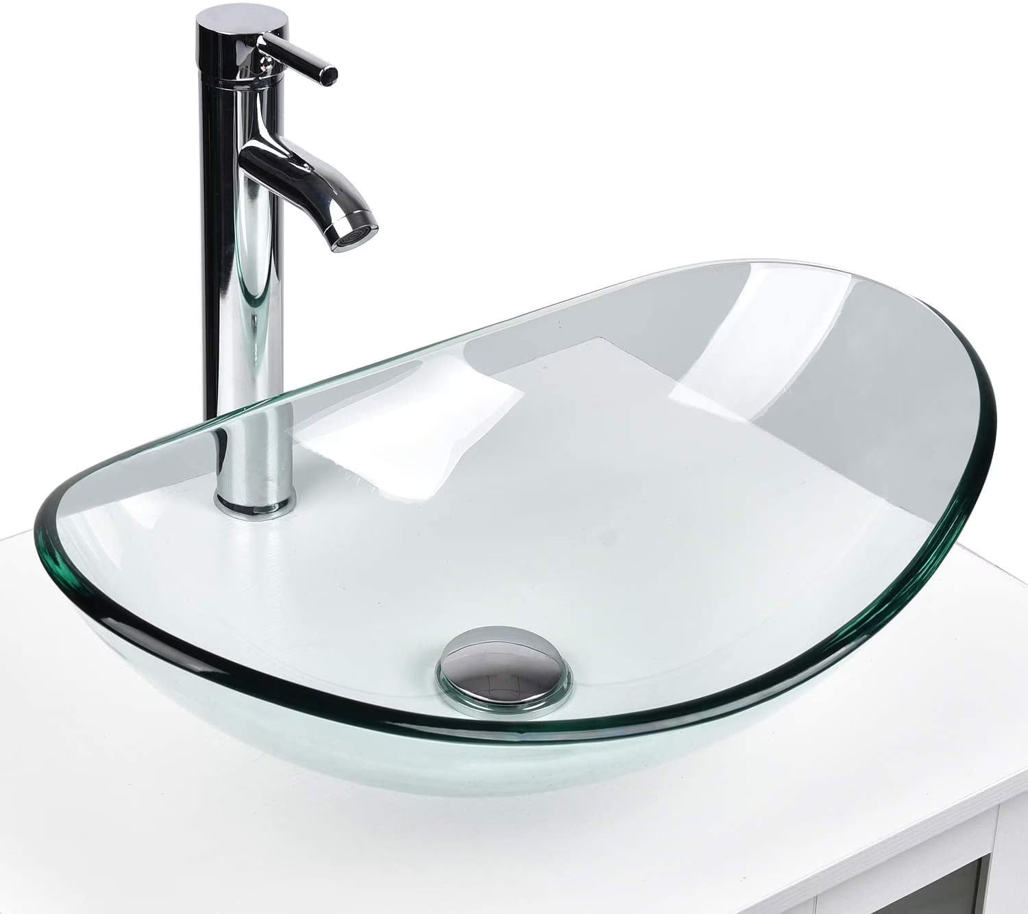 ELECWISH Bathroom Frosted Vessel Sink Tempered Glass Basin Chrome Faucet Pop-up Drain Combo