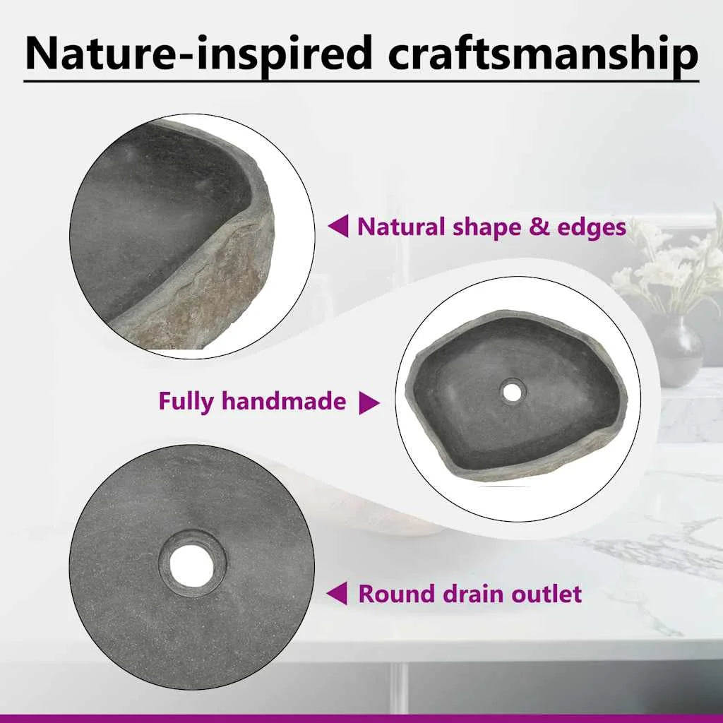 vidaXL Bathroom Basin, Vessel Sink, Easy Assembly, (17.7"-20.9")x(13.4"-16.1")x4.5" River Stone