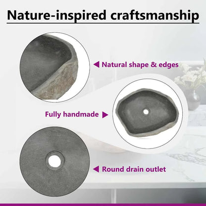 vidaXL Bathroom Basin, Vessel Sink, Easy Assembly, (17.7"-20.9")x(13.4"-16.1")x4.5" River Stone
