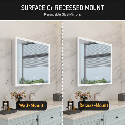 ANGELES HOME 36" x 32" LED Lighted Bathroom Medicine Cabinet with Mirror, 3X Magnification Makeup Mirror, Vanity Mirror Cabinet w/ Defogger, Dimmable, Memory Function, Outlets & USB
