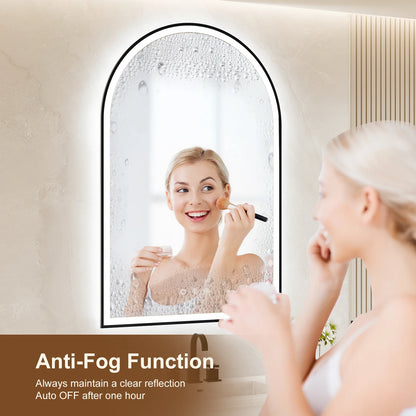 Funtouch Arched LED Bathroom Mirror 20"x30" with Front and Backlight, LED Bathroom Mirror with Lights��Anti-Fog��3 Colors, Memory,Shatterproof,UL Listed