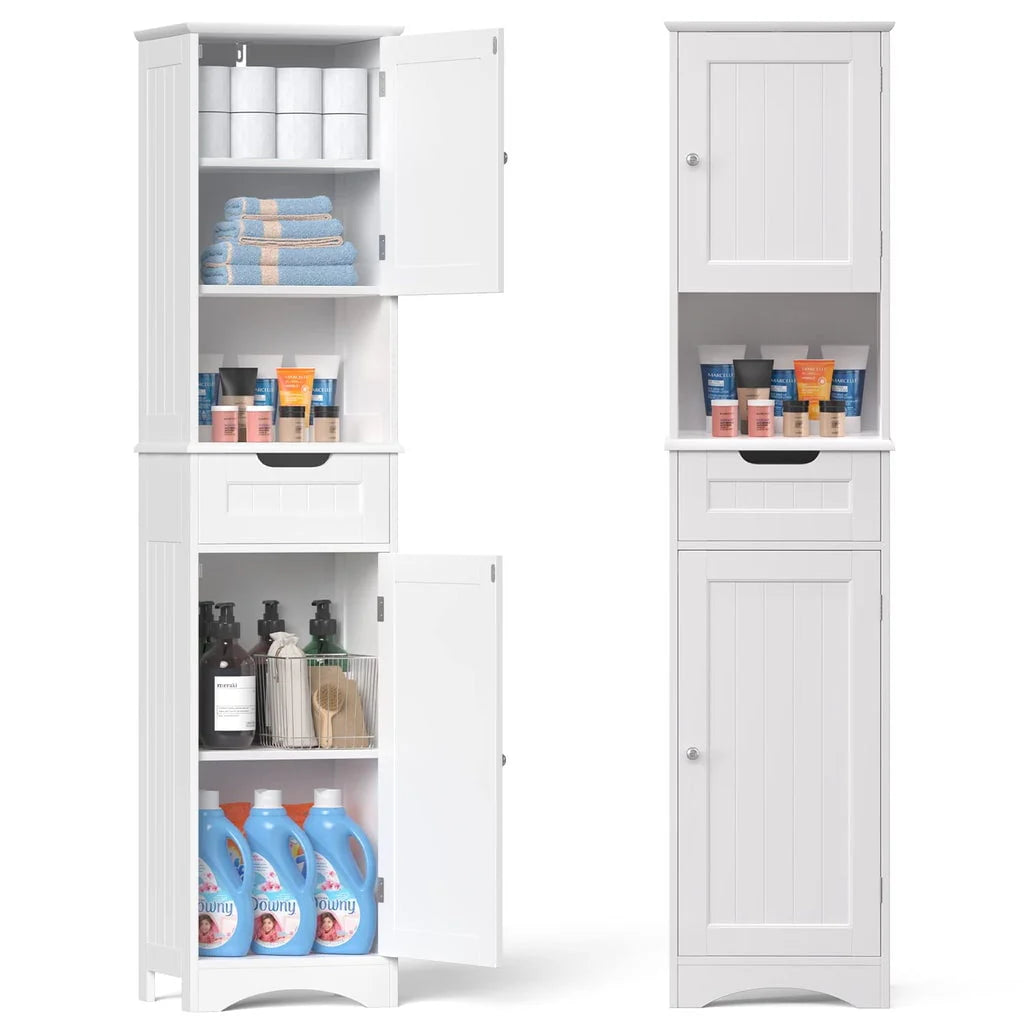 Aiho 67"H Bathroom Storage Cabinet with 2 Doors and 1 Drawer for Bathroom, Bedroom, Kitchen, and Living Room - White
