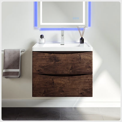 Eviva Smile 30" White Oak Wall Mount Modern Bathroom Vanity w/ White Integrated Top