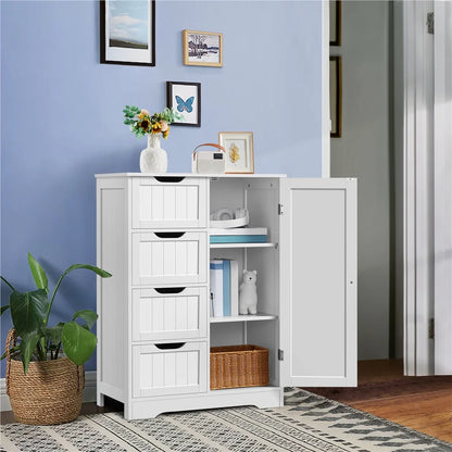 Yaheetech Wooden Free-Standing Bathroom Floor Cabinet with Drawers and Cupboard, White