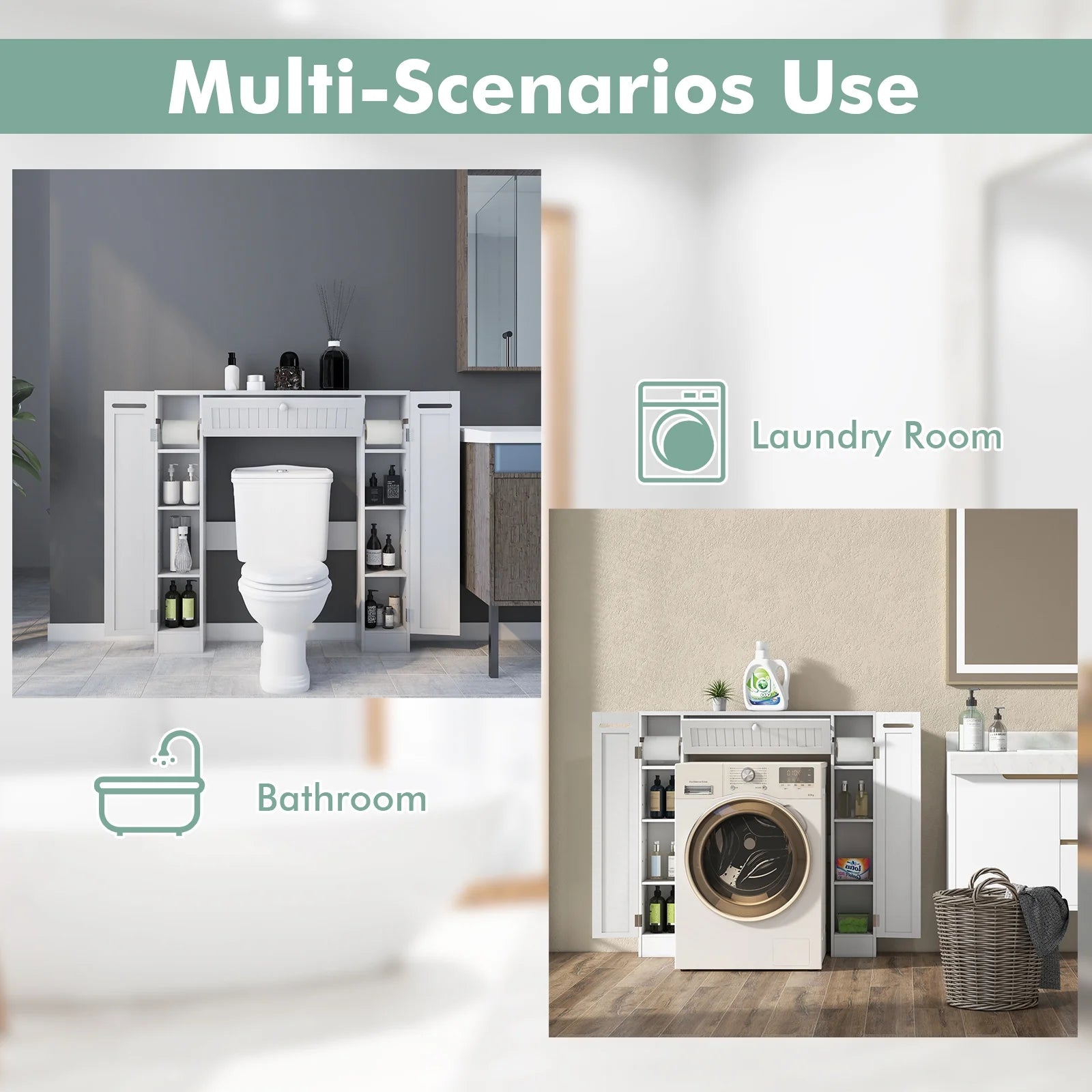 Topbuy Over The Toilet Storage Cabinet Bathroom Space Saver Organizer with Adjustable Shelves & Paper Holder