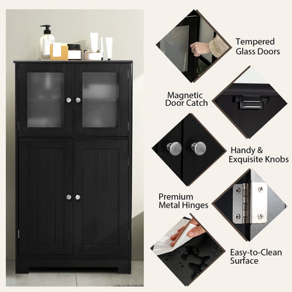 Costway Bathroom Floor Storage Cabinet Kitchen Cupboard w/Doors&Adjustable Shelf Black