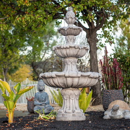 XBrand 58.3" 3-Tier Outdoor Freestanding Water Fountain - Classic Leaf Design, Large Bird Bath with Pump - Ideal for Yard, Lawn and Garden D��cor