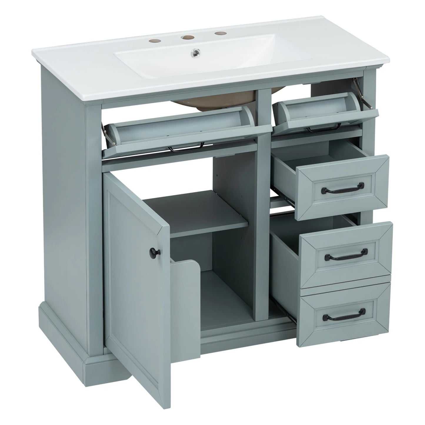 Christopher Knight Home 36" Bathroom Vanity with Sink, Tip-out Drawers, Soft-Close Doors, Grey