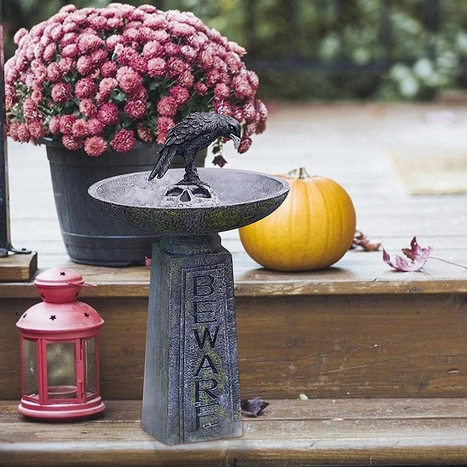 Huntermoon Garden Statue Sculpture Multi-Purpose Crows Black Halloween Home Decor Polyresin Bird Bath