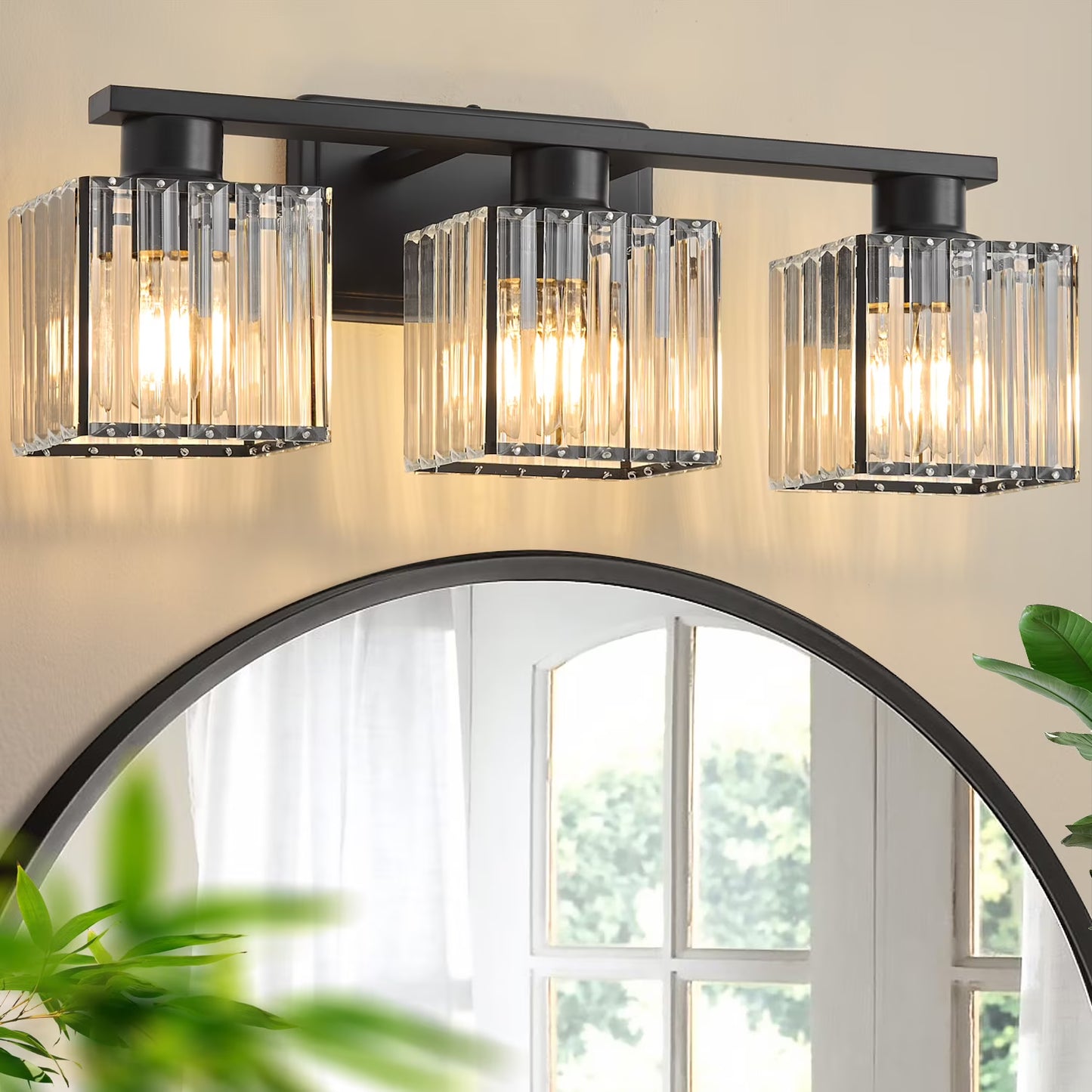 Deyidn Modern Bathroom Vanity Light 3-Lights Modern Black Gold Brushed Brass Finish Crystal Bathroom Wall Light Bathroom Vanity Light Fixtures