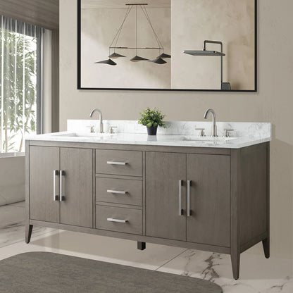 Vanity Art 72�� Double Sink Bathroom Vanity Cabinet with Engineered Marble Countertop