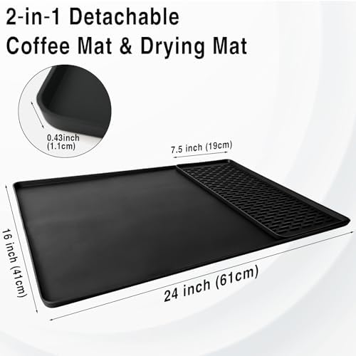 24x16 Inch Silicone Mat for Coffee Station, Heat Resistant Silicone Coffee Mat for Countertop, Kitchen Station Pad,for Coffee Bar and Kitchen Counter