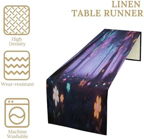 Holographic Projection Forest Linen Table Runner , Table Cloth Washable , Tablecloth for Kitchen Coffee Table Family Dinners Holiday Parties Home Decor (13.4x72.4 Inch)