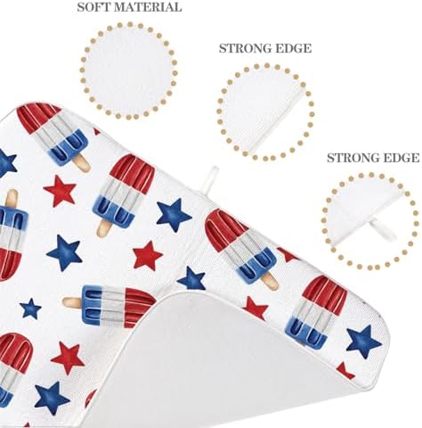 4th of July Dish Drying Mat 18x24 Inch Blue Red Ice Cream Stars Patriotic Drying Mat Independence Day Memorial Day Absorbent Dish Drying Pad Dish Rack Drainer Mats for Kitchen Dining Counter