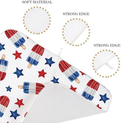 4th of July Dish Drying Mat 18x24 Inch Blue Red Ice Cream Stars Patriotic Drying Mat Independence Day Memorial Day Absorbent Dish Drying Pad Dish Rack Drainer Mats for Kitchen Dining Counter